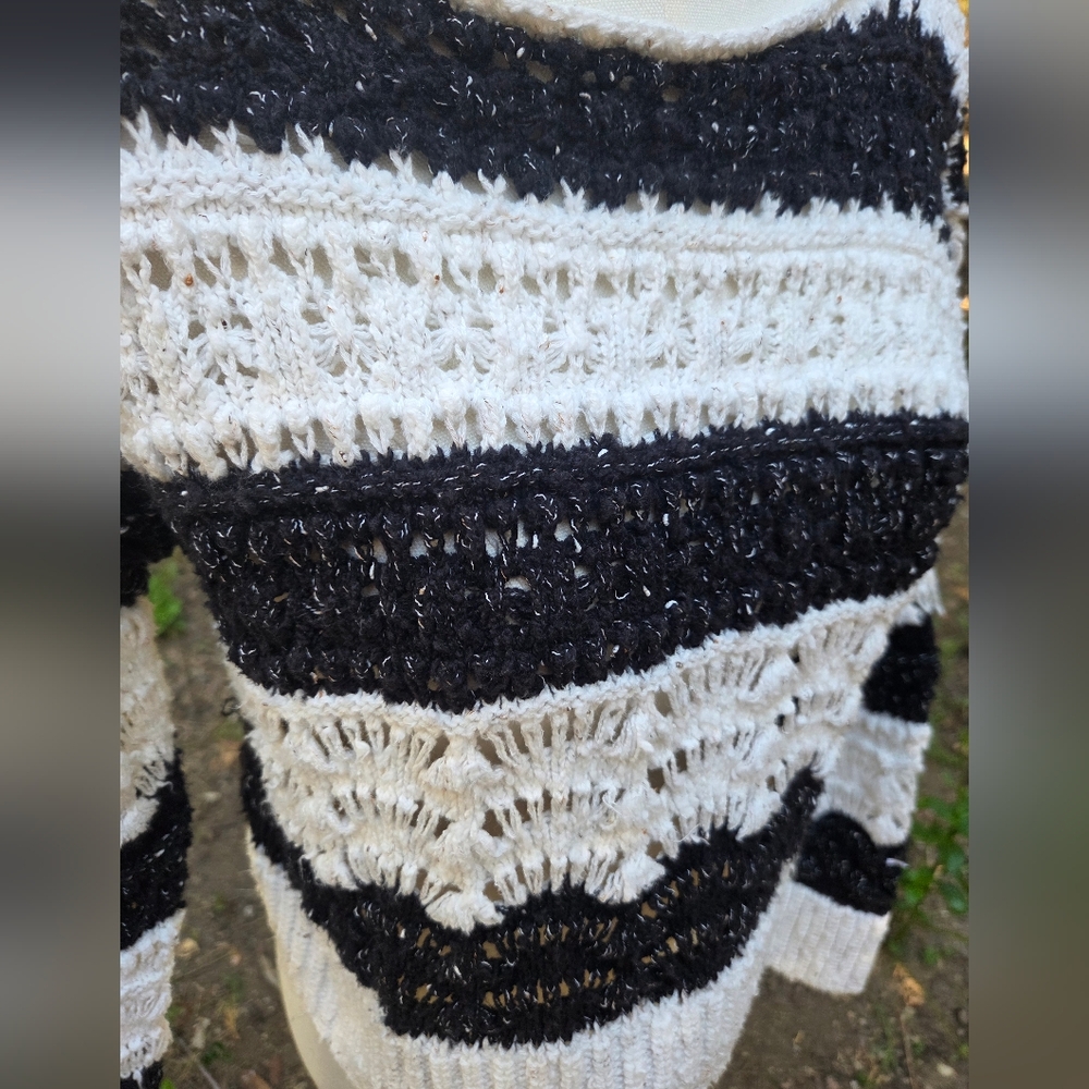 Pilcro Crochet Knit Black And White Striped Pull Over Sweater - Picture 2 of 6